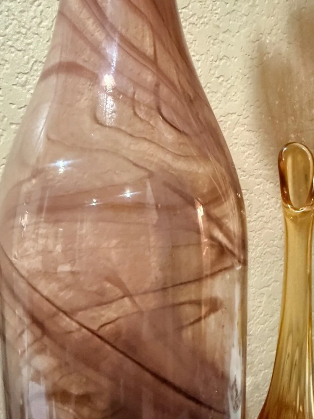 Vintage 19” Tall Amethyst Brown Swirl Art Glass Bottle Vase